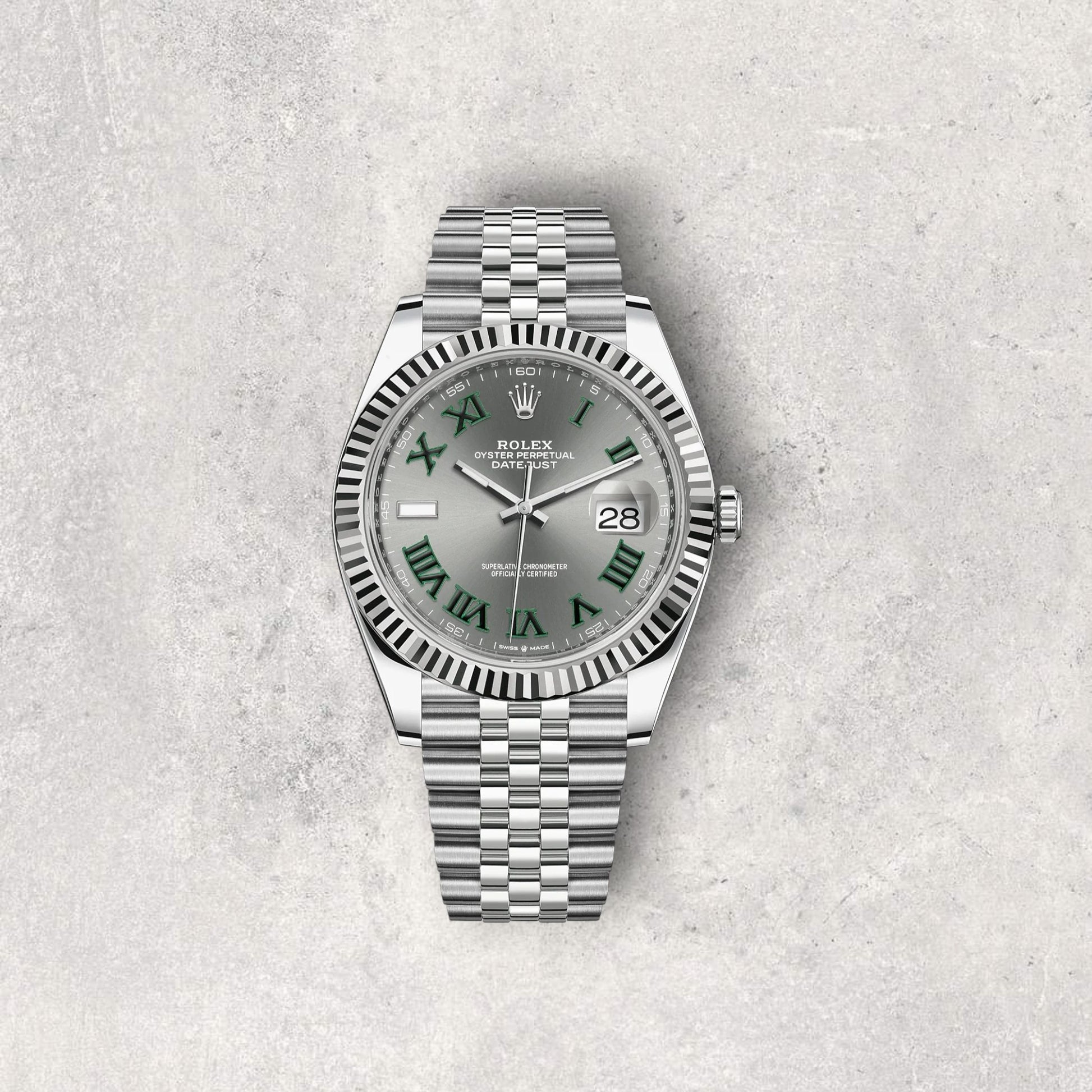 Rolex Datejust 41 126334 Wimbledon Stainless Steel Slate Dial Jubilee Bracelet Fluted Bezel