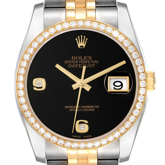 Rolex Datejust 36 mm 116234blrmn Yellow Gold/Diamonds Black/Golden