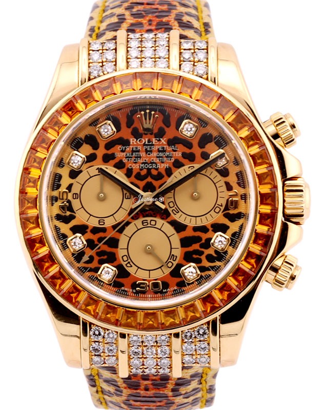 Rolex Cosmograph Daytona 116598 116598-LPRD Leopard Diamond Orange Leather