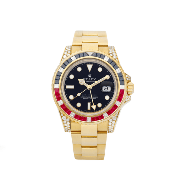 Rolex GMT-Master II 40 mm 116758SANR Yellow Gold/Diamonds Black