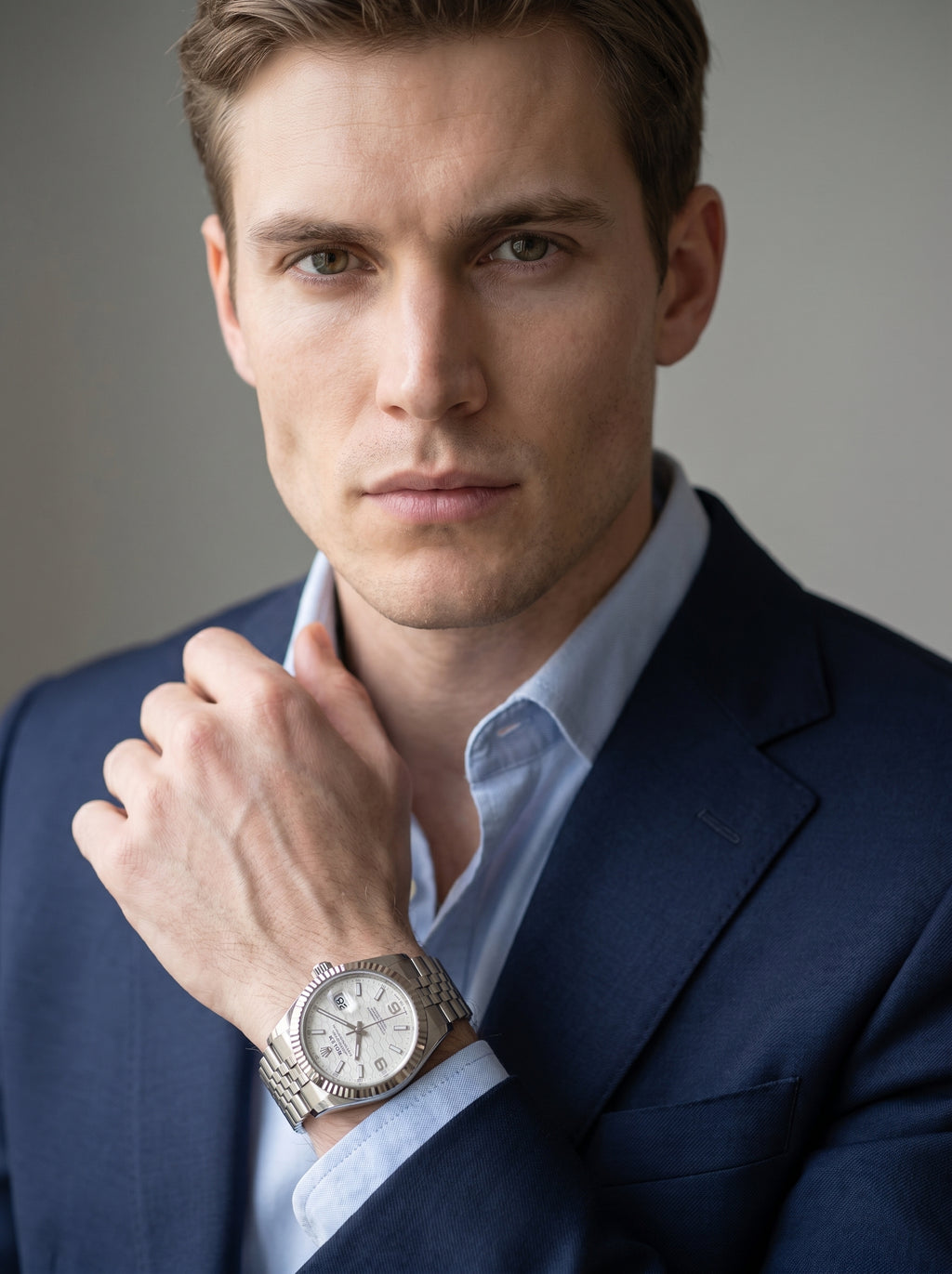 Rolex Land-Dweller 40 White Gold Steel Intense White Dial 127334 — lifestyle editorial medium shot