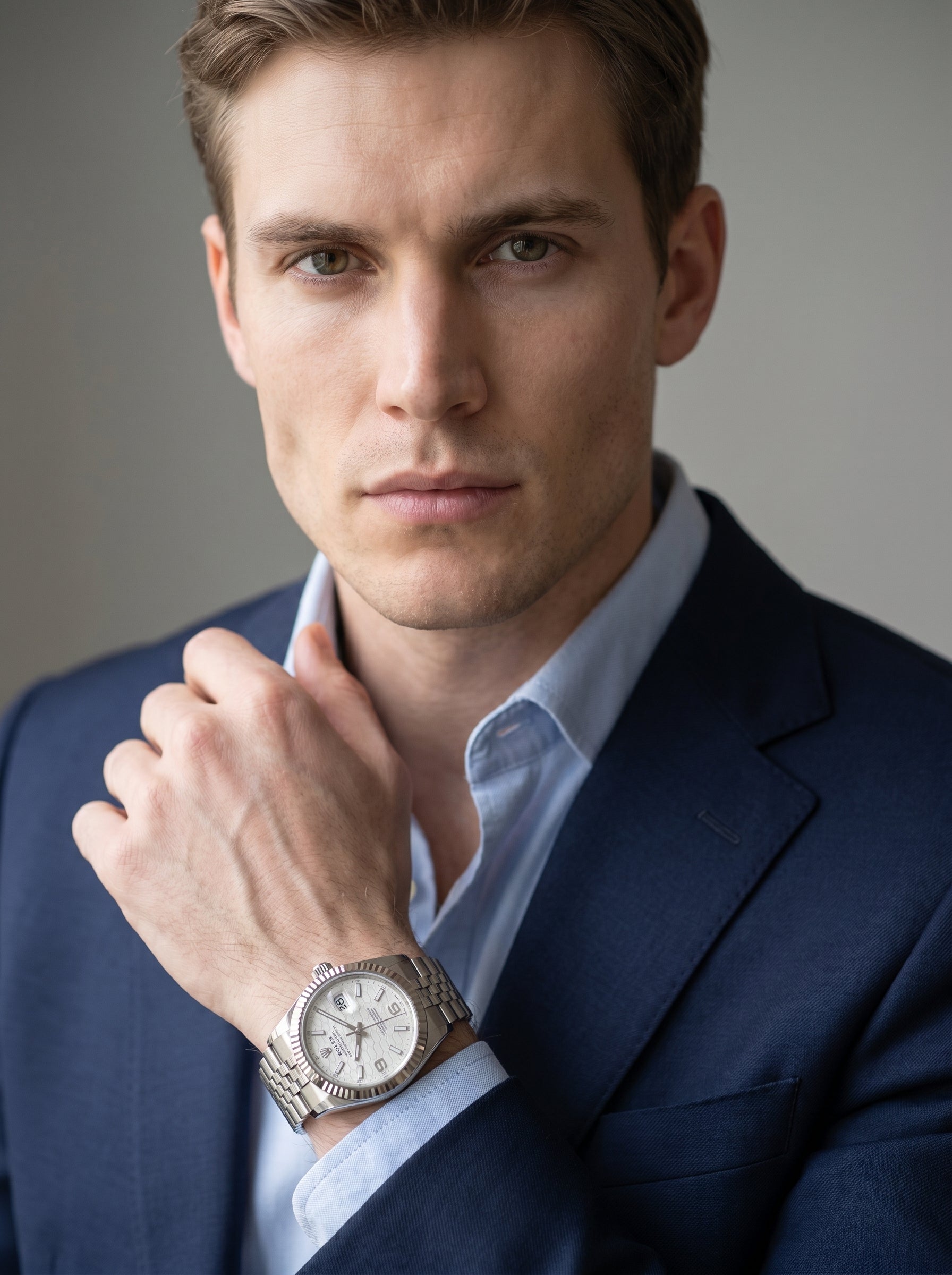 Rolex Land-Dweller 40 White Gold Steel Intense White Dial 127334 — lifestyle editorial medium shot