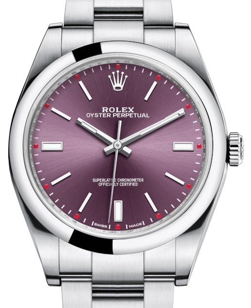 Rolex Oyster Perpetual 114300-RDGSO 39mm Red Grape Index Domed Stainless Steel