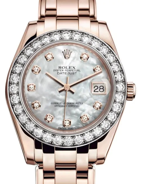 Rolex Pearlmaster 34 34 mm 81285 White Mother of Pearl Rose Gold/Diamonds White Mother of Pearl