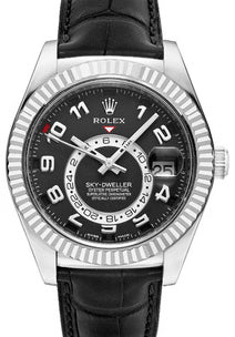Rolex Sky-Dweller 326139 Men's 42mm Black Arabic 18k White Gold Black Leather - BRAND NEW