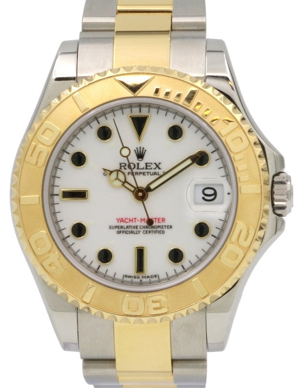 Rolex Yacht-Master 35 168623-WHT White Black Dial Yellow Gold Bezel Yellow Gold Stainless Steel Oyster