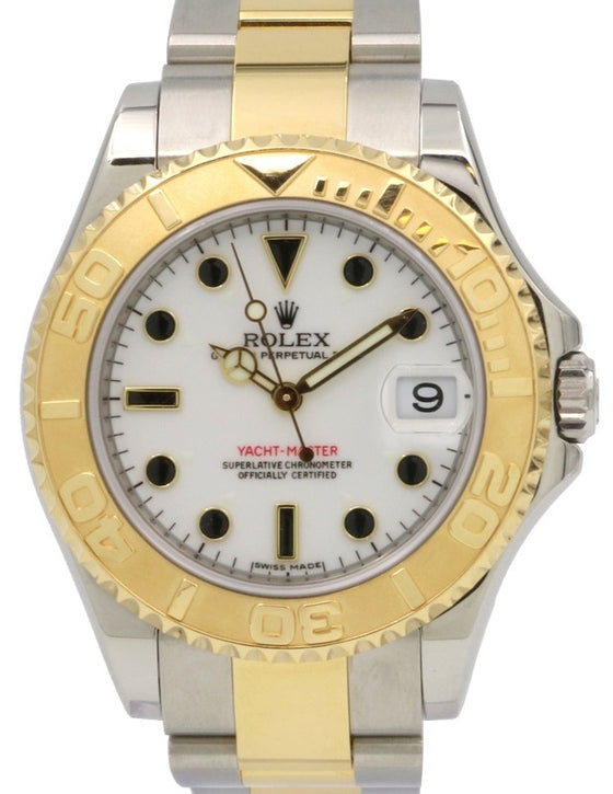 Rolex Yacht-Master 35 168623-WHT White Black Dial Yellow Gold Bezel Yellow Gold Stainless Steel Oyster
