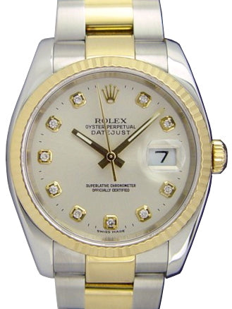 Rolex Datejust 36 116233-SLVDO Silver Diamond Fluted Yellow Gold Stainless Steel Oyster - BRAND NEW