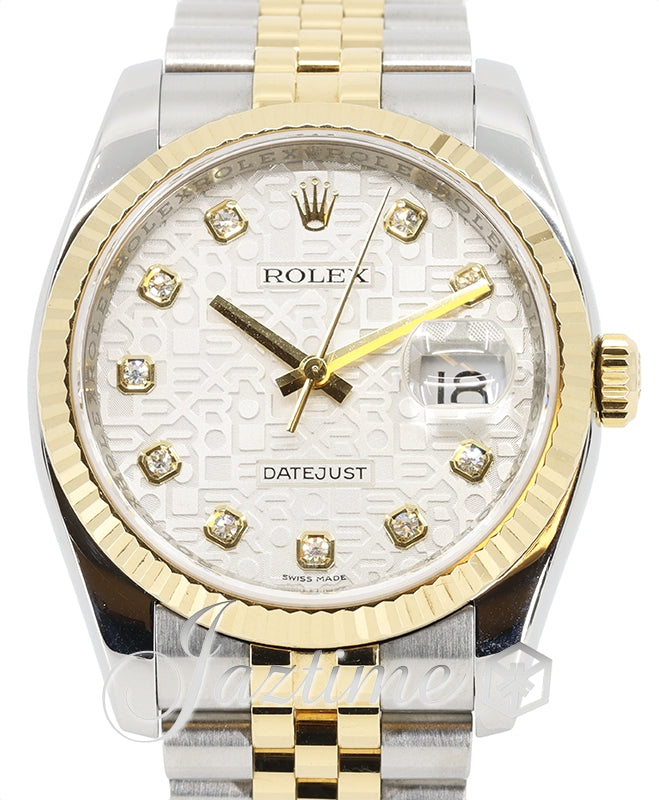 Rolex Datejust 36 116233-SVJDFJ Silver Jubilee Dial Diamond Fluted Yellow Gold Stainless Steel Jubilee - BRAND NEW