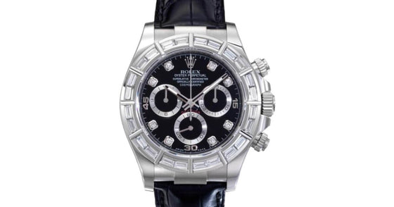 Rolex Daytona White Gold Black Diamond Dial & Bezel Leather Strap 116589RBR