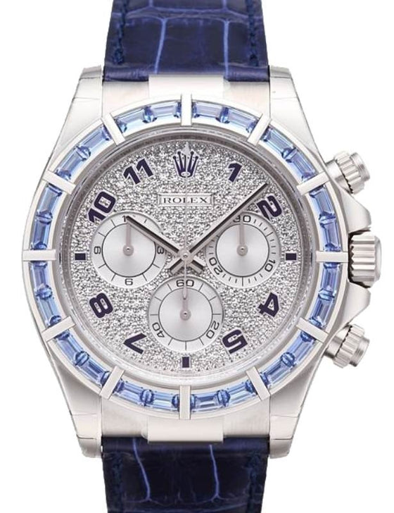 Rolex Daytona White Gold Diamond Paved Dial & Sapphire Bezel Leather Strap 116589SACI