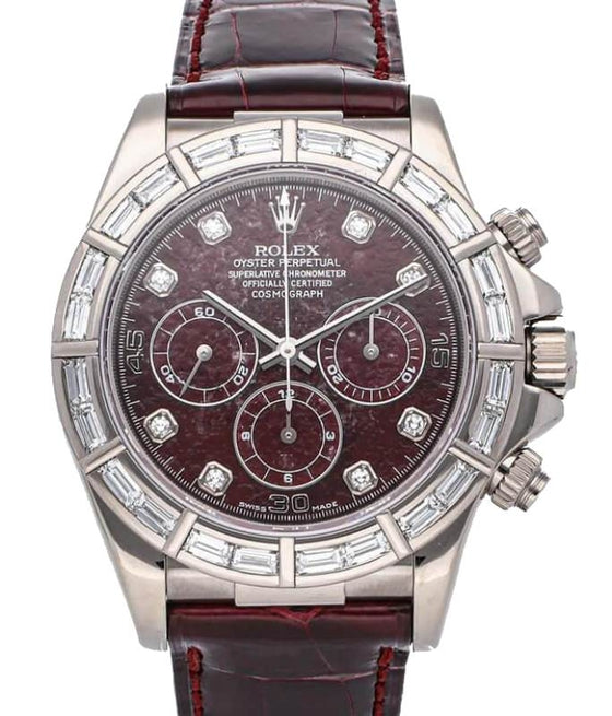 Rolex Daytona White Gold Red Sodalite Diamond Dial & Bezel Leather Strap 16589BR