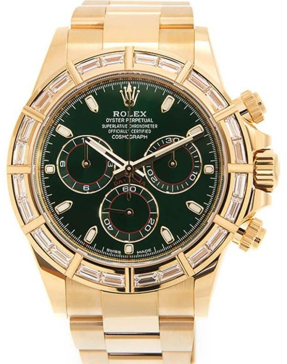 Rolex Daytona Yellow Gold Green Dial Diamond Bezel 116568BR