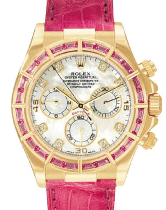 Rolex Daytona Yellow Gold Mother of Pearl Dial & Pink Sapphire Bezel 116588SARO