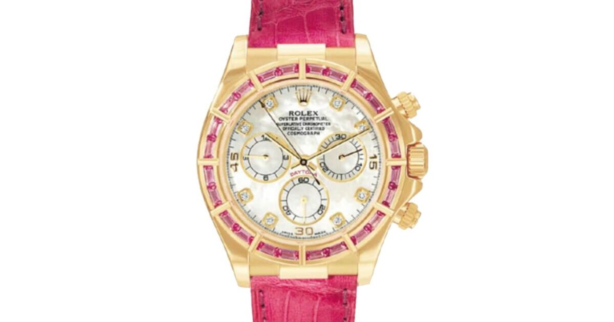 Rolex Daytona Yellow Gold Diamond Mother of Pearl Dial & Pink Sapphire Bezel 116598SARO