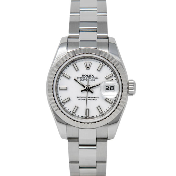 Rolex Lady-Datejust 26 179174-WHTSFO White Index Fluted White Gold Stainless Steel Oyster - BRAND NEW