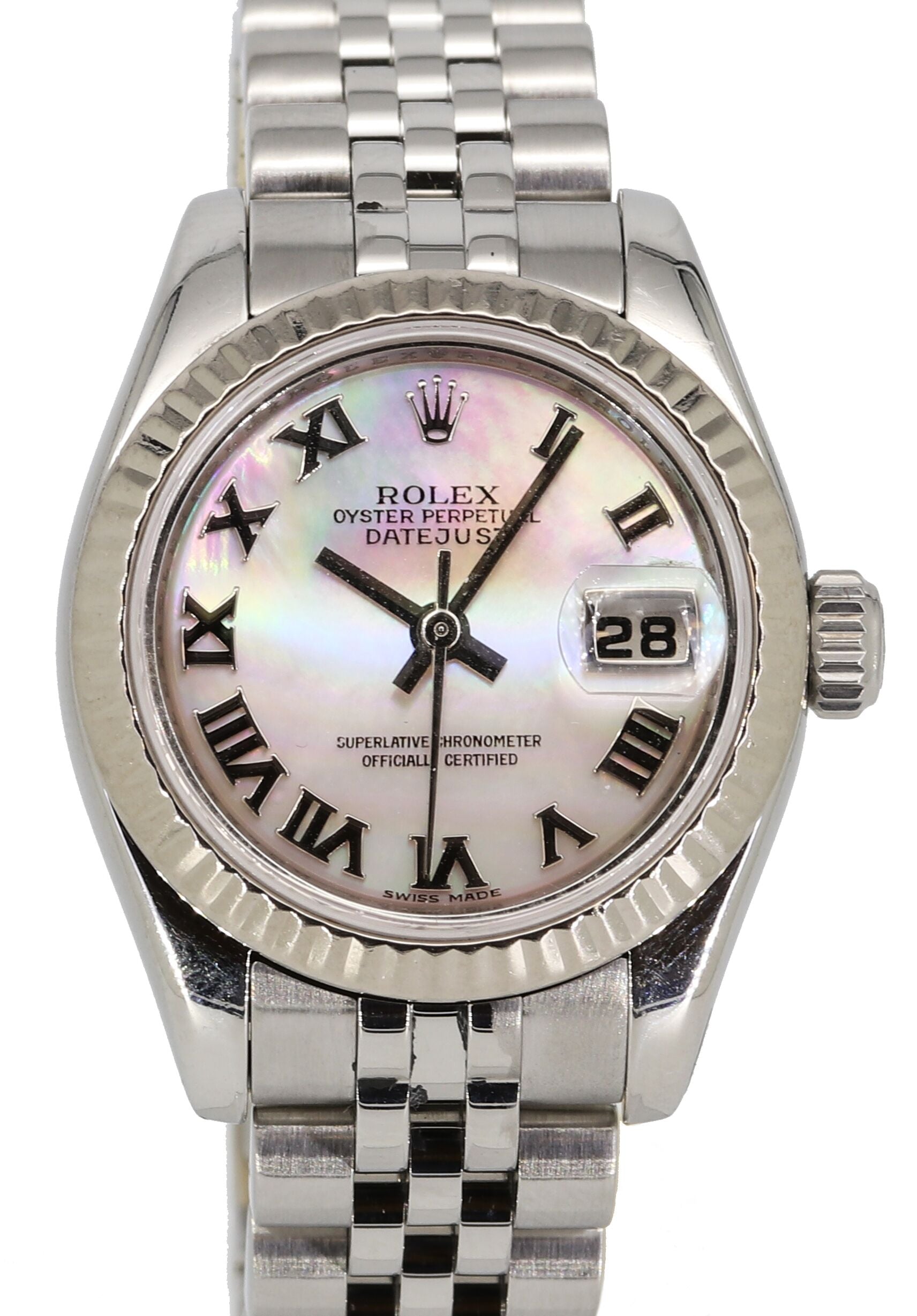 Rolex Lady-Datejust 26 179174-MOPRFO White Mother of Pearl Roman Fluted White Gold Stainless Steel Oyster - BRAND NEW
