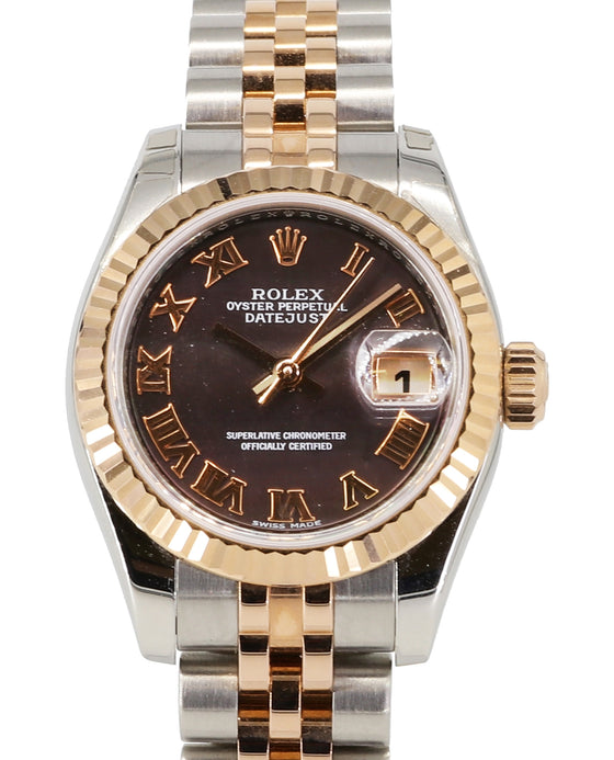 Rolex Lady-Datejust 26 179171-DMOPRJ Dark Mother of Pearl Roman Fluted Rose Gold Stainless Steel Jubilee - BRAND NEW