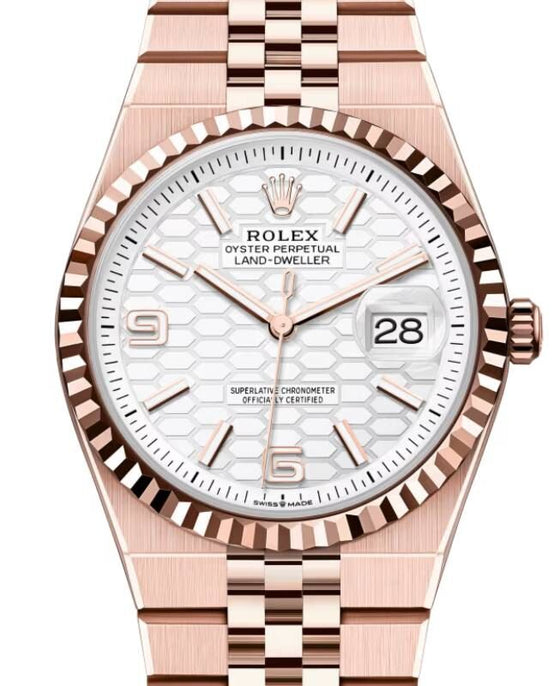 Rolex Land-Dweller 36 Rose Gold White Honeycomb Dial 127235