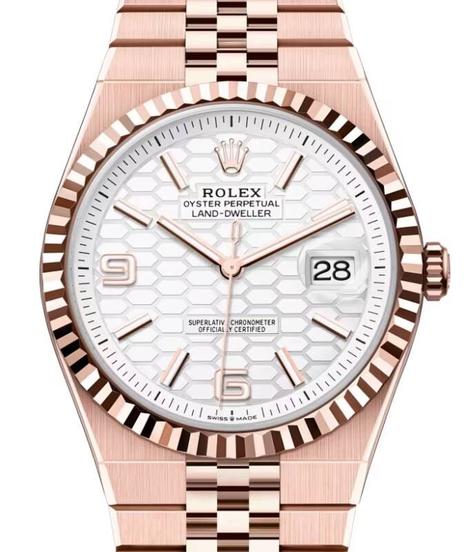 Rolex Land-Dweller 40 Rose Gold White Honeycomb Dial 127335