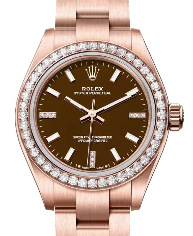 Rolex Oyster Perpetual 28 Rose Gold Brown Stone Diamond Dial & Bezel 276245RBR - BRAND NEW