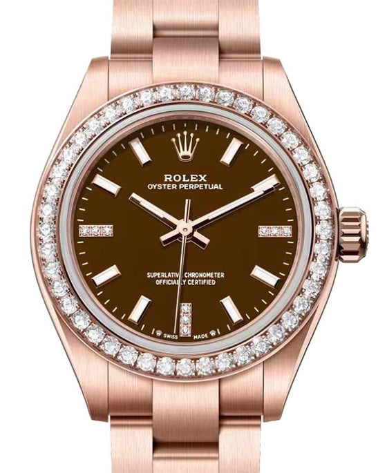 Rolex Oyster Perpetual 28 Rose Gold Brown Stone Diamond Dial & Bezel 276245RBR - BRAND NEW