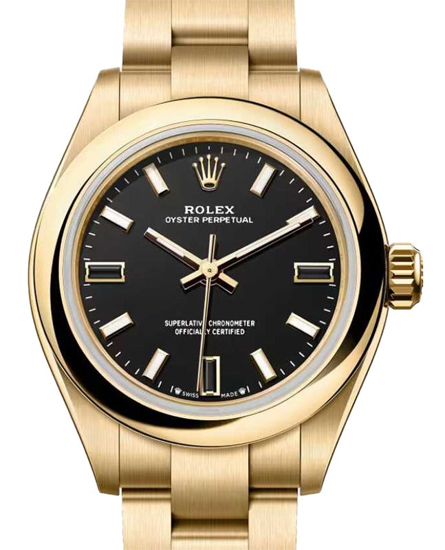 Rolex Oyster Perpetual 28 Yellow Gold Black Index Dial 276208 - BRAND NEW