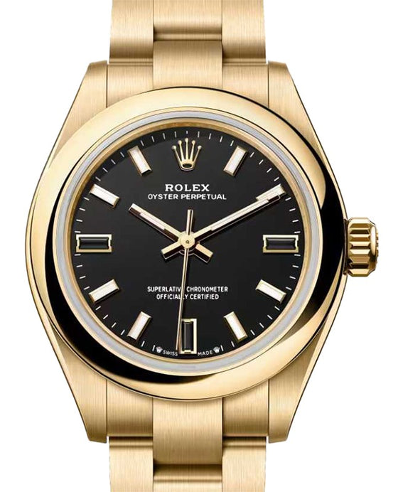 Rolex Oyster Perpetual 28 Yellow Gold Black Index Dial 276208 - BRAND NEW