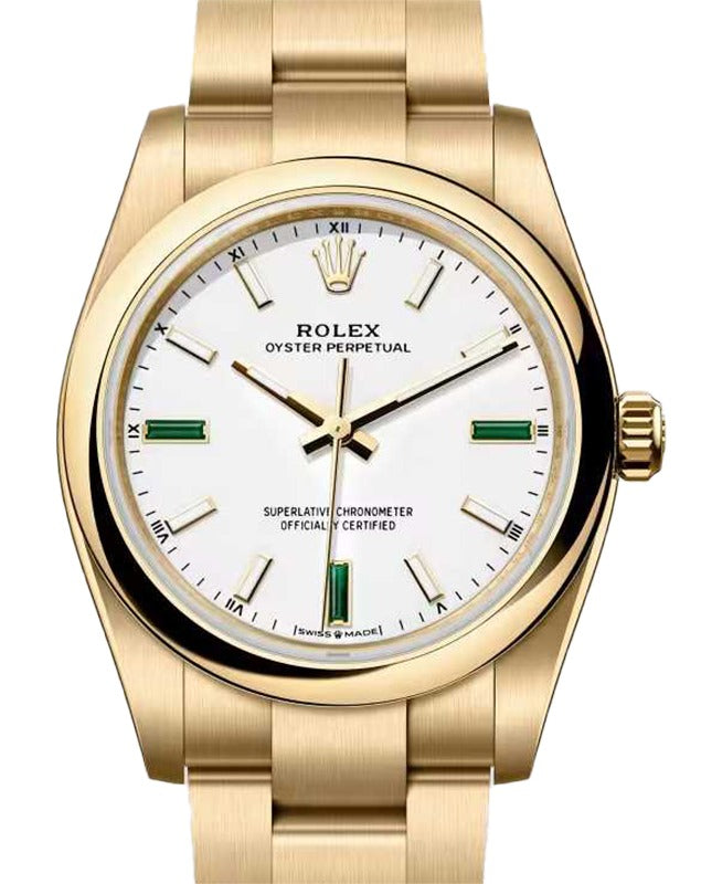 Rolex Oyster Perpetual 34 Yellow Gold White Index/Natural Stone Dial 124208 - BRAND NEW