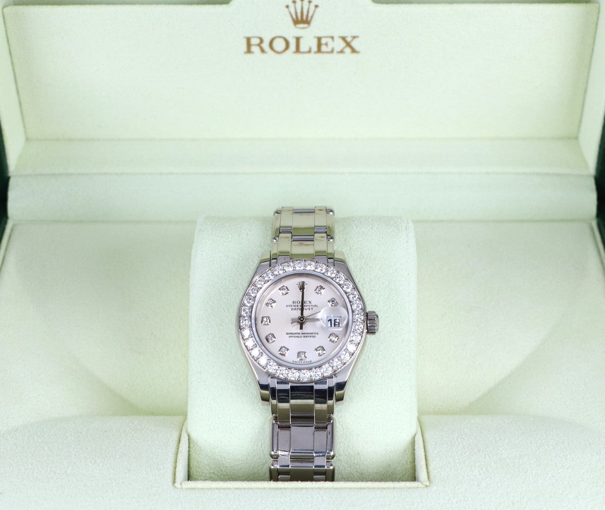 Rolex Pearlmaster 29 29 mm 80299 Diamond Paved Arabic White Gold Diamond Pave