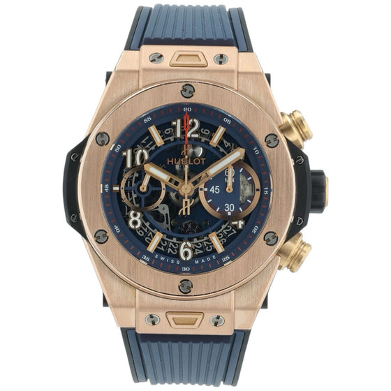 Hublot Big Bang Unico King Gold Blue Skeleton 45mm Dial Bezel Rubber Strap 411.OX.5189.RX - BRAND NEW