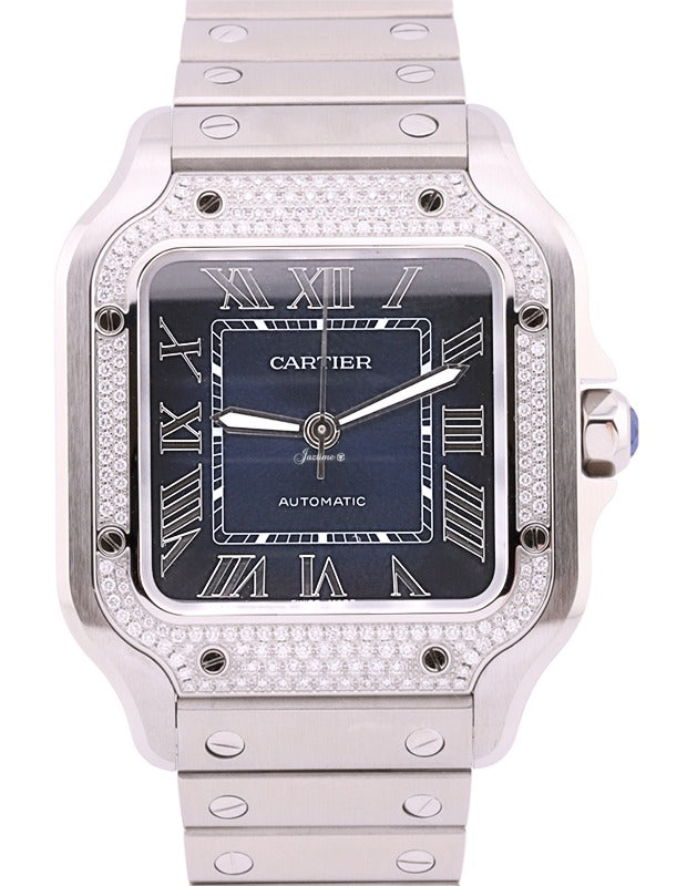 Santos de Cartier Medium Steel/Diamond Bezel Blue Dial W4SA0006