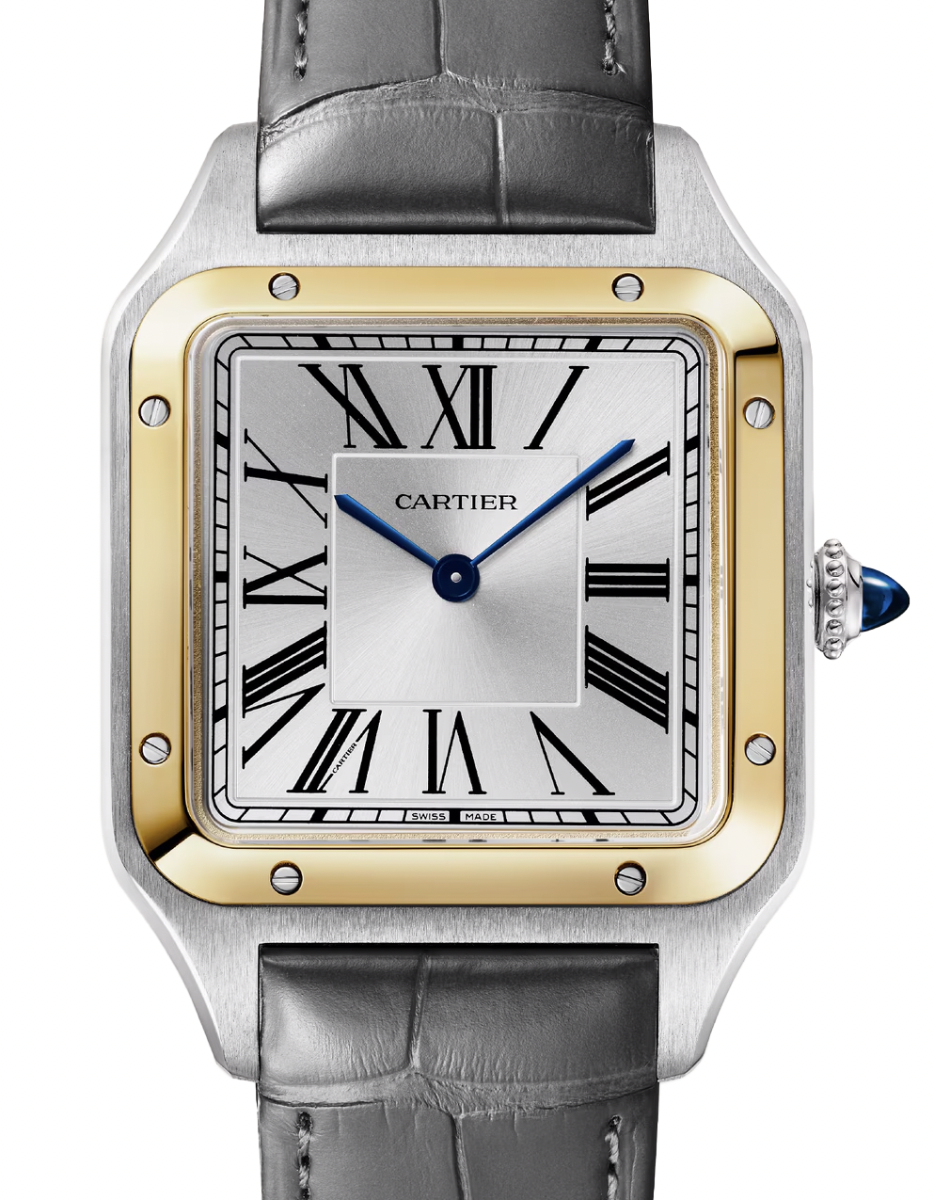 Santos-Dumont Quartz Large Steel Yellow Gold Bezel Silver Dial W2SA0046