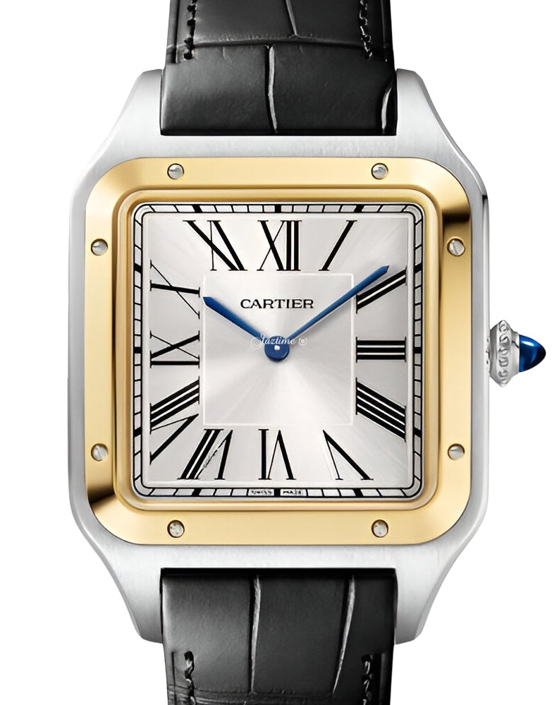 Santos-Dumont Extra Large Steel Yellow Gold Bezel Silver Dial W2SA0034