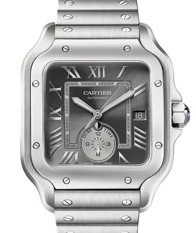Santos De Cartier Dual Time Large Steel Grey Dial WSSA0076