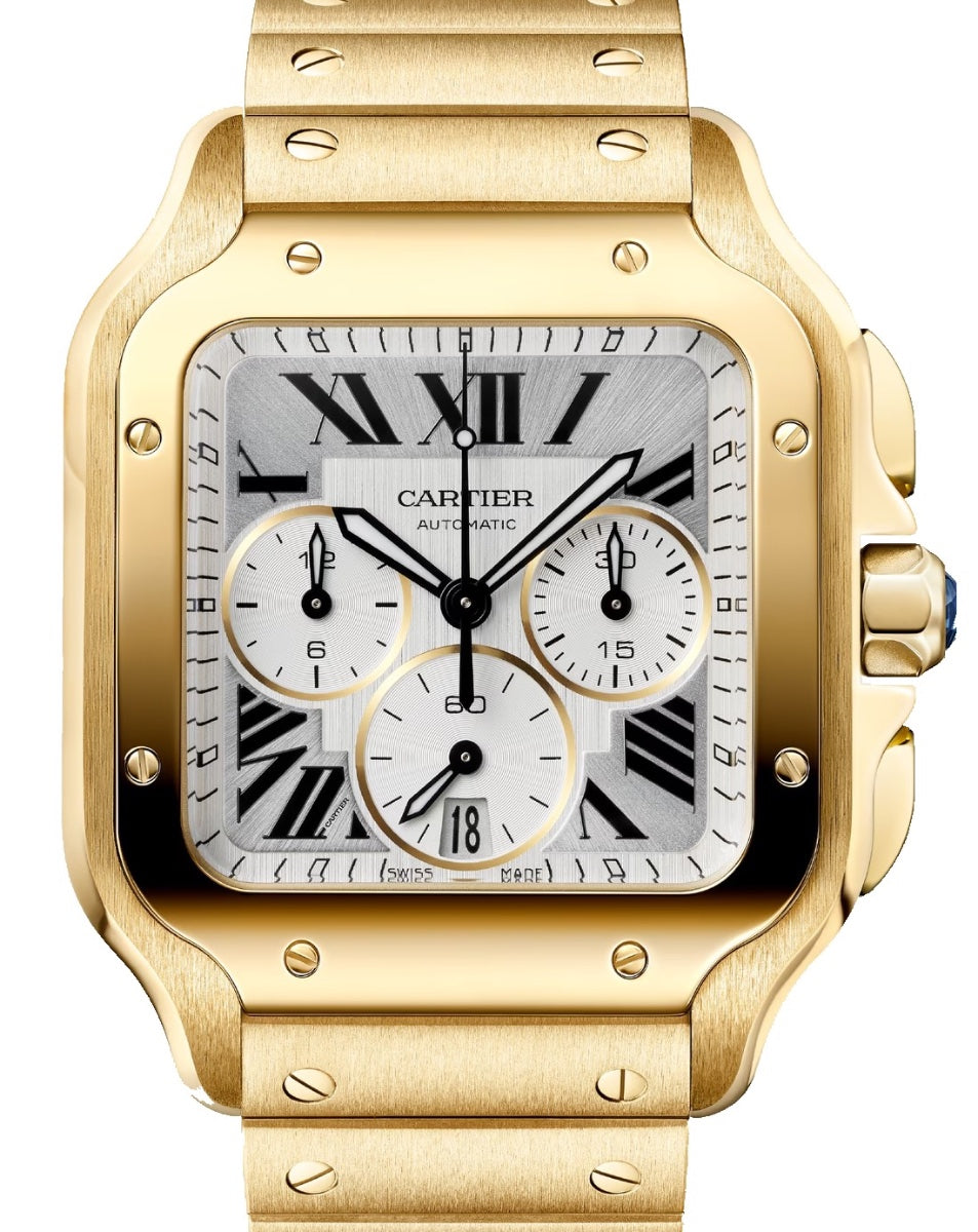 Santos De Cartier Yellow Gold Large Silver Dial WGSA0110