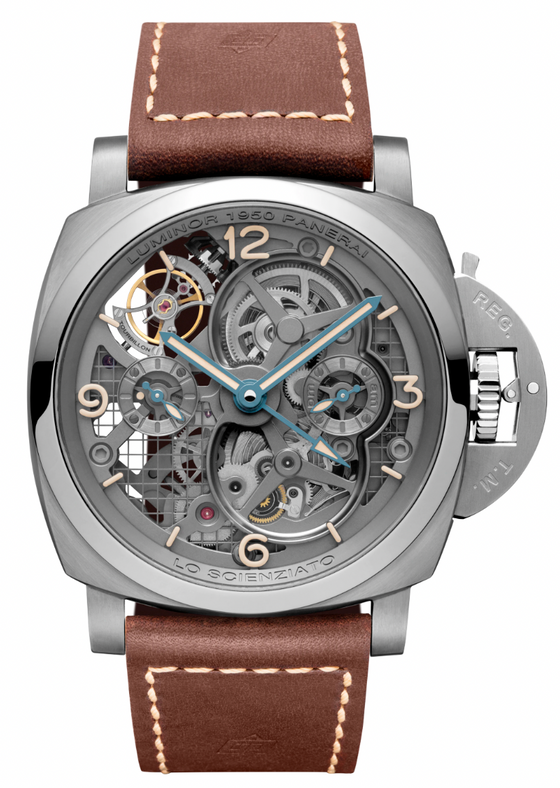 Panerai Luminor 1950 Lo Scienziato Tourbillon GMT Titanio Titanium 47mm Skeleton Dial Leather Strap PAM00578 - BRAND NEW