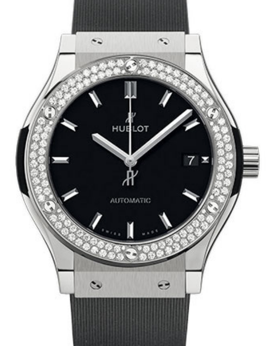 Hublot Classic Fusion 565.NX.1171.RX.1104 Black Index Diamond Bezel & Titanium Case Rubber 38mm BRAND NEW