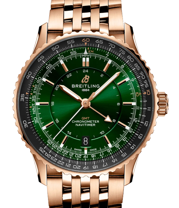 Breitling Navitimer Automatic GMT 41 Red Gold Green Dial R32310251L1R1