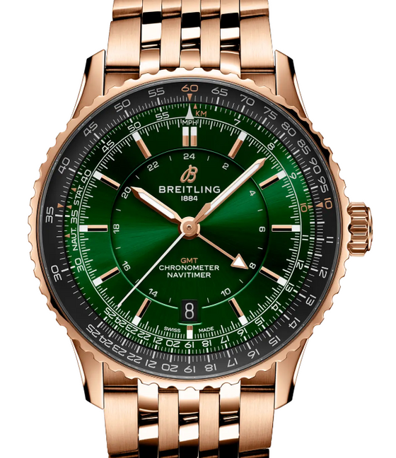 Breitling Navitimer Automatic GMT 41 Red Gold Green Dial R32310251L1R1