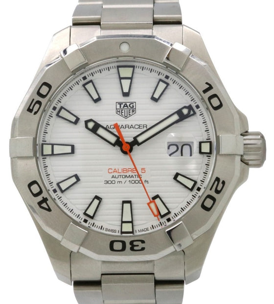 TAG Heuer Aquaracer Calibre 5 Stainless Steel White Index & Steel Bracelet WAY2013.BA0927 - PRE-OWNED