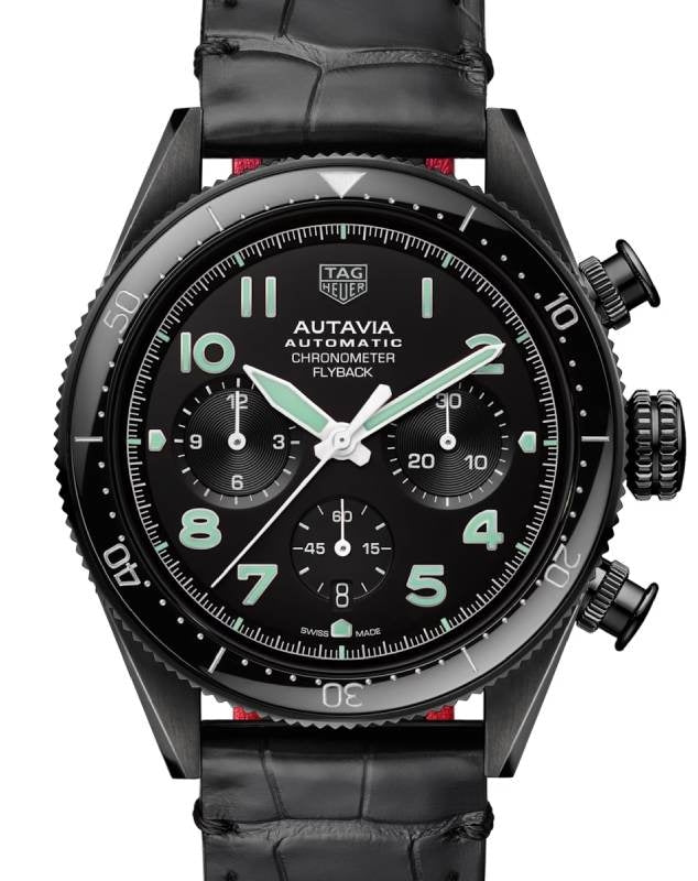 Tag Heuer Autavia Flyback Chronometer Chronograph Steel DLC 42mm Black Dial Leather Strap CBE511C.FC8280 - BRAND NEW