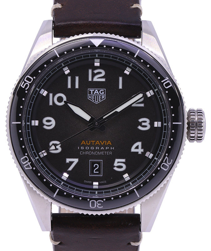 Tag Heuer Autavia Isograph Stainless Steel Smoky Black Arabic Dial & Brown Leather Strap WBE5110.FC8266 Error Recalled Model - PRE-OWNED