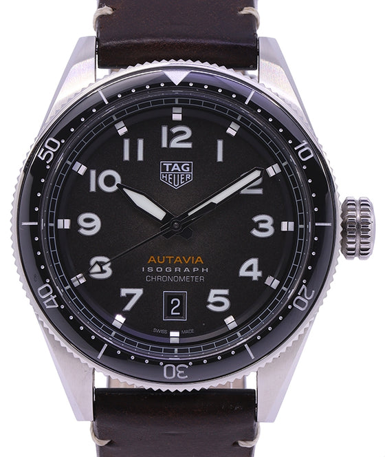 Tag Heuer Autavia Isograph Stainless Steel Smoky Black Arabic Dial & Brown Leather Strap WBE5110.FC8266 Error Recalled Model - PRE-OWNED