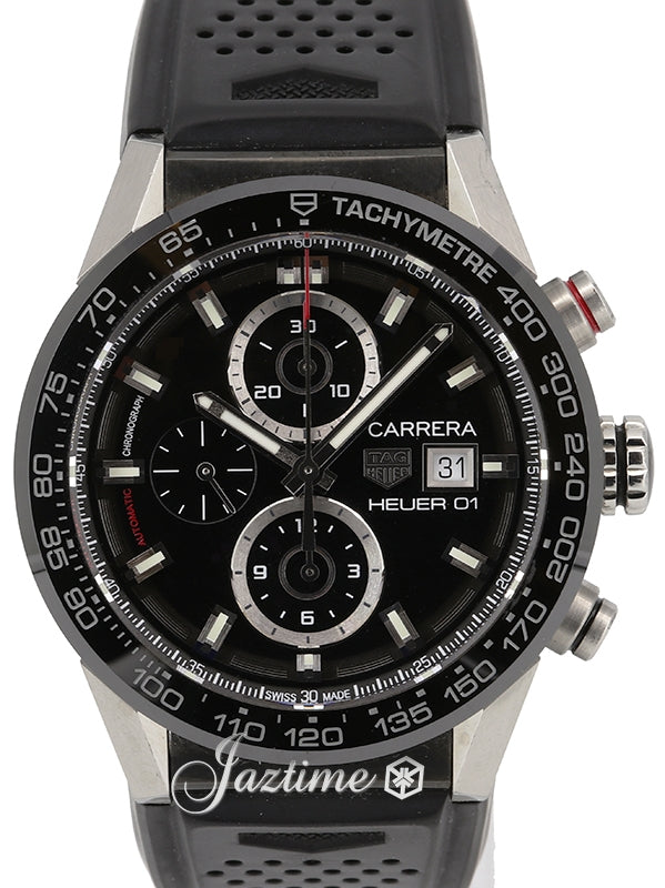 Tag Heuer Carrera Chronograph CAR201Z Black Index Ceramic Bezel Rubber Strap 43mm - PRE-OWNED