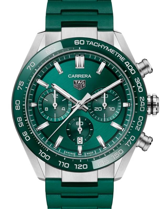 Tag Heuer Carrera Chronograph Stainless Steel/Ceramic 44mm Green Dial Rubber Strap CBN2A1N.FT6238 - BRAND NEW