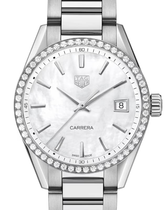 Tag Heuer Carrera Quartz Stainless Steel 36mm White Mother Of Pearl Dial & Diamond Bezel WBK1316.BA0652 - BRAND NEW