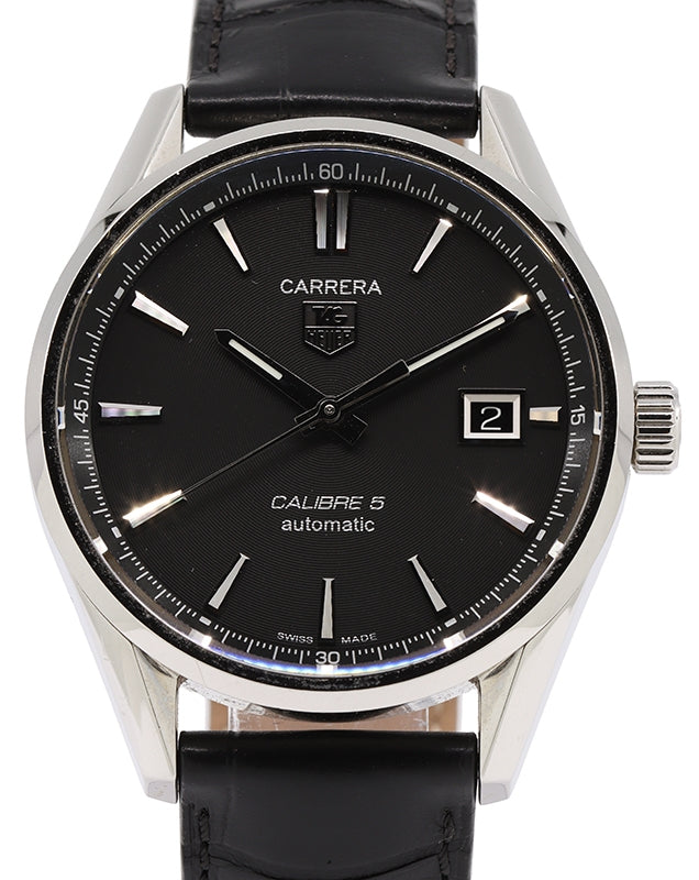 Tag Heuer Carrera Stainless Steel Black Index Dial & Black Leather Bracelet WAR211A.FC6180 - PRE-OWNED