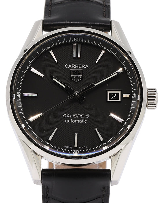 Tag Heuer Carrera Stainless Steel Black Index Dial & Black Leather Bracelet WAR211A.FC6180 - PRE-OWNED