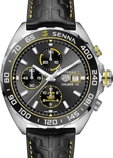 Tag Heuer Formula 1 Senna Special Edition Automatic Chronograph 44mm Stainless Steel Grey Index Dial & Leather Strap CAZ201B.FC6487 - BRAND NEW